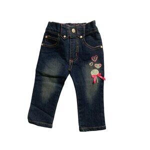SGS Girls Infant Baby Size 6 12 months Jean Blue Denim Embroidered Lollipop Hear